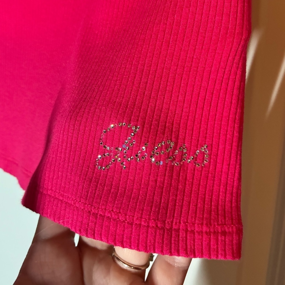 *Final Price* Guess "Karlee" Short Sleeved Jewel Button Ribbed Top in Karma Pink - Picture 4 of 7